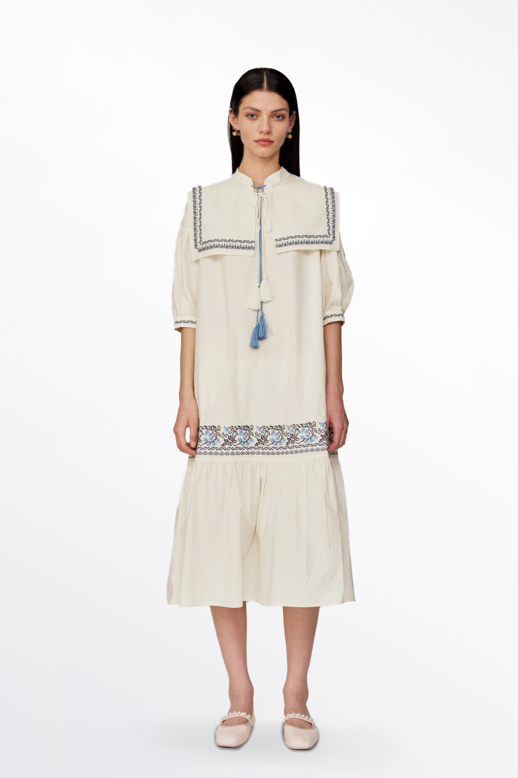 Smock Embroidered Dress in Cotton