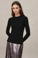 Cara Side Slit Long Sleeve Fitted Top in Merino Wool Yang Yarn Knit