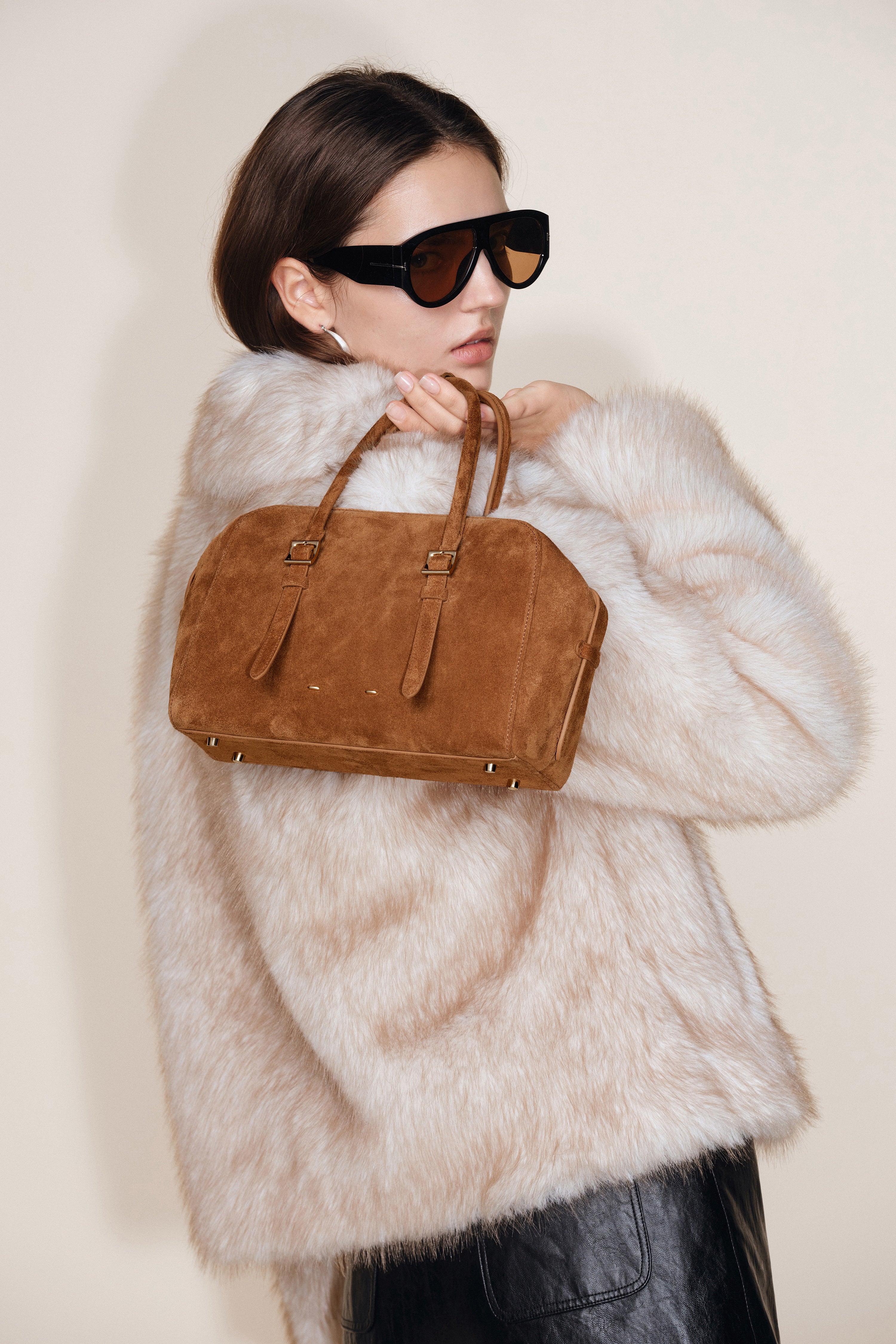 Monti Small Boston Bag in Suede – fbrq.com