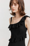 Vestido asimétrico con volantes Calla en georgette de seda