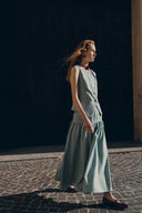 Rose Pleated Denim Skirt in Summer Denim - Light Wash Blue Denim