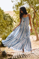 Mila Watercolor Stripe Maxi Dress in Crinkled Georgette