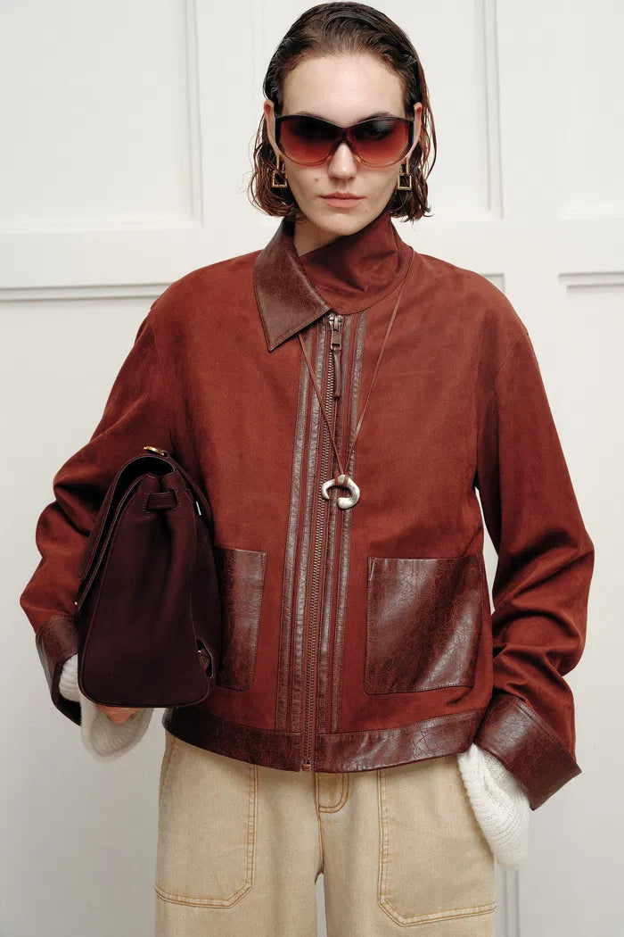 Laso Leather Trim Suede Jacket in Ultrasuede