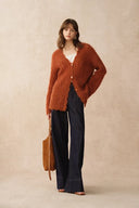 Aki Gezackter Ausschnitt Transparenter Cardigan in leichtem Mohair Zopfmuster