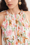 Alice Halter Neck Flora Maxi Dress in Pleated Silk Blend