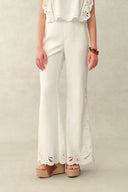 Lilou French Cutwork Embroidery Ruffle-Sleeve Top and Pants Matching Set in Cotton & Linen