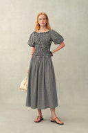 Vivinea Gingham Smocked Puff-Sleeve Dress in Cotton