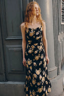 Vivian Flora Strap Dress in 22MM Mulberry Silk