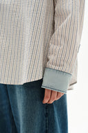 Daisy Denim Collar Striped Shirt in Cotton Seersucker