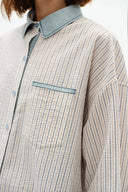 Daisy Denim Collar Striped Shirt in Cotton Seersucker