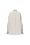 Daisy Denim Collar Striped Shirt in Cotton Seersucker