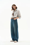 Daisy Denim Collar Striped Shirt in Cotton Seersucker