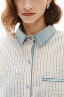 Daisy Denim Collar Striped Shirt in Cotton Seersucker