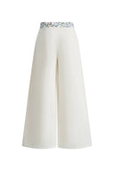 Danielle Waistband Embroidered Wide Leg Ankle Pants in Cotton Blend Texture