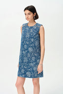 Iris Flora Laserwork Round Neck Short Dress in Cotton Denim