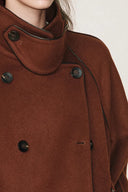 Ponente Woll-Trenchcoat mit PU-Besatz aus Double-Face Merinowolle