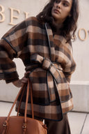 Lycoris Leather Trimmed Short Wool Coat in Merino Wool