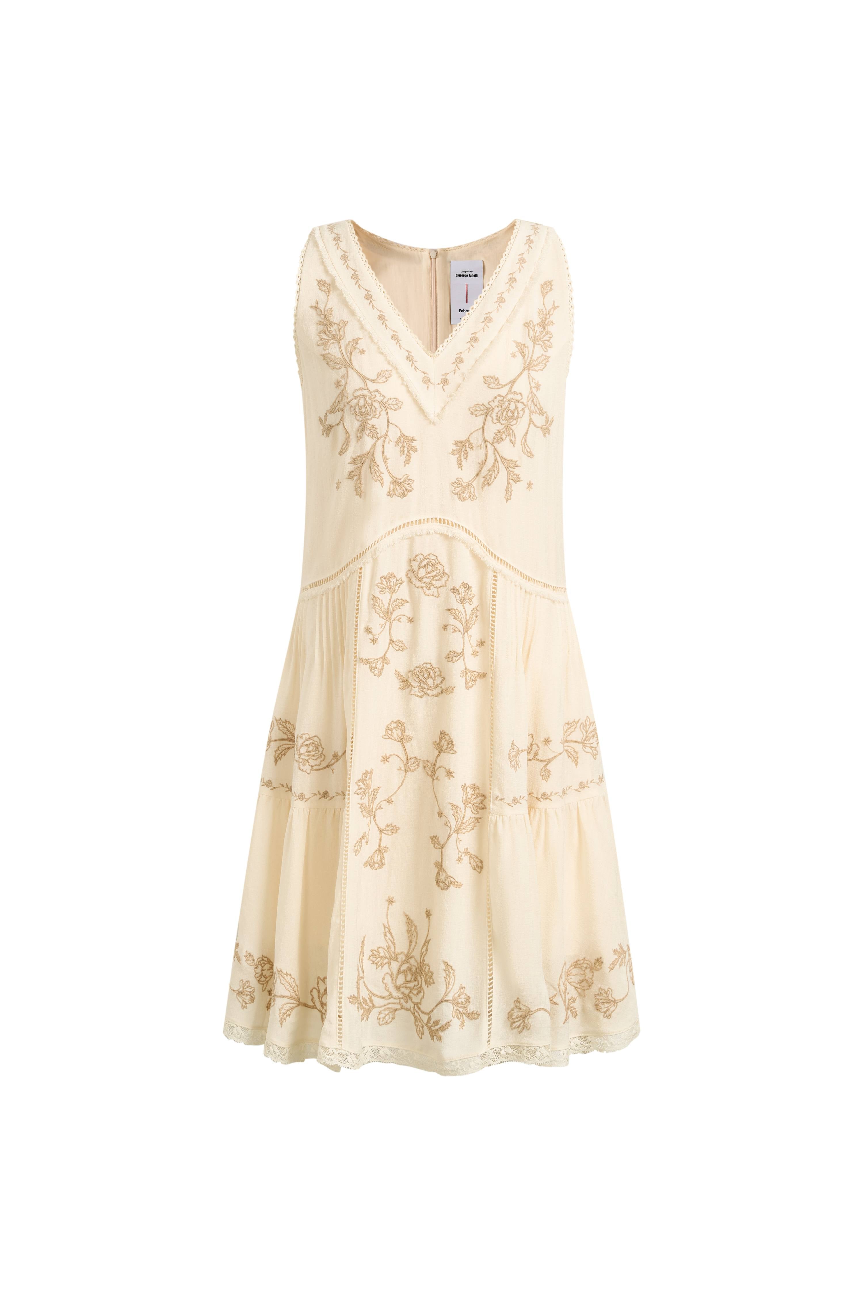 Aurelia Floral Lace Embroidery Sleeveless Dress in Acetate Blend Fabric L