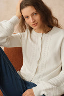 Elodie Floral Wheat Ear Cutwork Cardigan in Wool-Cashmere Rib Knit