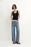 Ginevra Split Colorblock Jeans in Stretch Denim