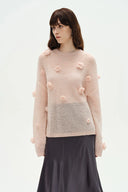 Pull rose Sally tricoté main en angora mohair