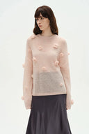 Maglione Sally rosa artigianale in maglia di angora mohair