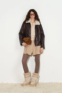 Zita Ruched Padded Moto Jacket in Vegan Leather
