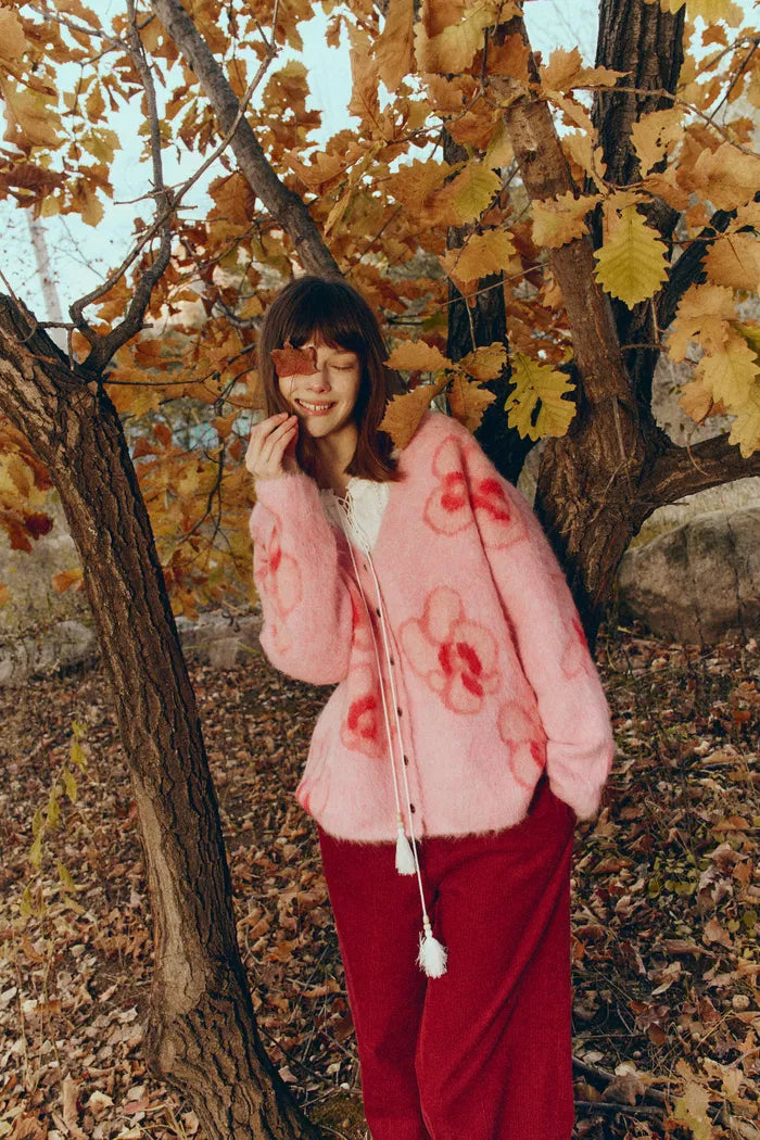 Juliet Orchid Jacquard Cardigan in Alpaca Knit