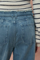 Zoe Raw Edge Waistband Straight Leg Jeans in Cotton Denim