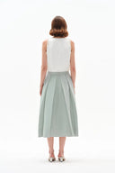 Cici A Line Pleated Flare Skirt in Crystal Flow Satin L Cici A Line Pleated Flare Skirt in Crystal Flow Satin L
