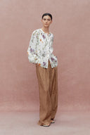 Perla Hand Painted Flora Blouse in Tencel-Ramie