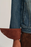 Jennifer Hand Sewn Suede Collar Denim Jacket in Cotton Denim