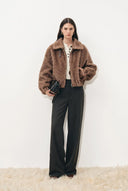Greta Vintage Herringbone Cropped Jacket in Faux Mink Fur