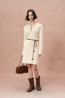 Mira Heavy Shell Hem Long Sleeve Short Dress in Pearl Fiber Blend fbrq.com Mira Heavy Shell Hem Long Sleeve Short Dress in Pearl Fiber Blend fbrq.com