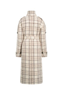 Fleur Textured Plaid Belted Long Coat in Wool Blend