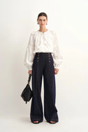 Jeans Holgados Margot con Botones Dobles Coseidos a Mano en Denim de Algodón