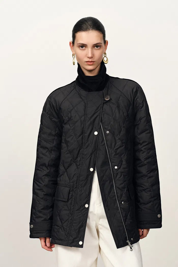 Isla Contrast Collar Quilted Down Jacket in Water-Resistant Cotton