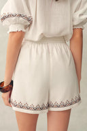 Becky Cross Stitch Tie Front Short Sleeve Shirt and Shorts Set in Linen Blend