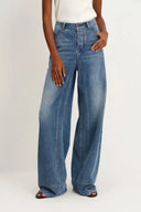 Glaire Button Fly Straight Wide Leg Jeans in Lyocell Denim