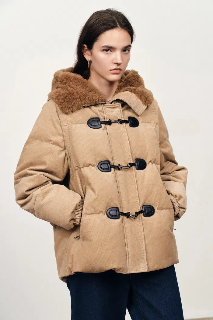 Emma Detachable Down Jacket in Cotton Corduroy