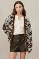 Cardigan jacquard léopard Fera en maille mélange mohair d’agneau et laine