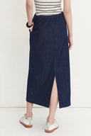 Top ligero sin mangas Giulia y falda midi en mezclilla de lino y algodón