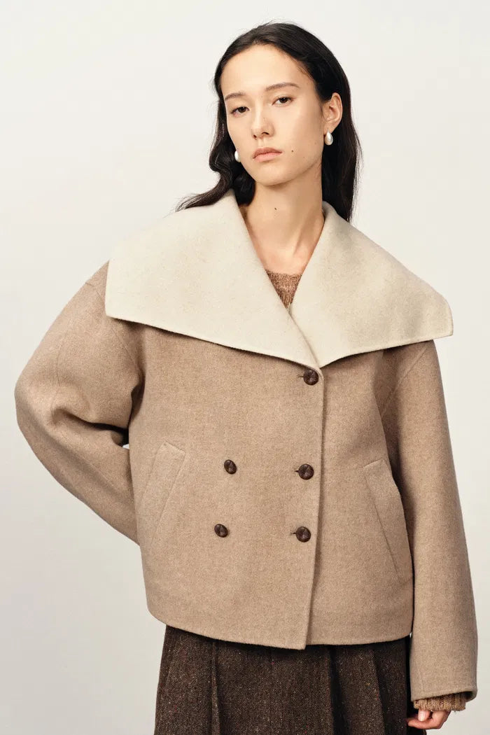 Day Coccon Large Lapel Coat in Double Faced Wool