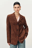 Verdi Blazer mit geschwungenem Saum und lockerem Schnitt aus Kunstwildleder