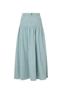 Rose Pleated Denim Skirt in Summer Denim