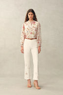 Adelaide Handpainted Floral Blouse in Silk Linen Organza