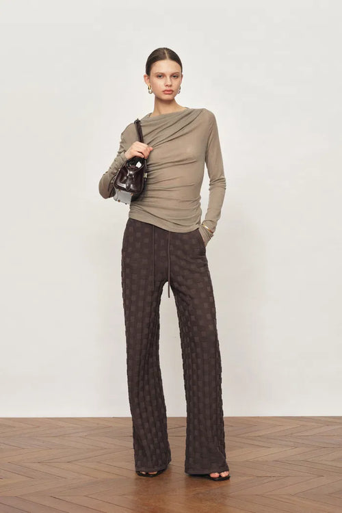 Elowen Plaid Textured Knit Pants in Cotton Blend Knit