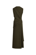 Delilah Olive Asymmetric Draped Sleeveless Dress in wool Blend Knit