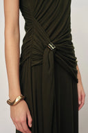 Delilah Olive Asymmetric Draped Sleeveless Dress in wool Blend Knit