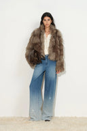 Demi Stand Collar Jacket in Faux Fox Fur